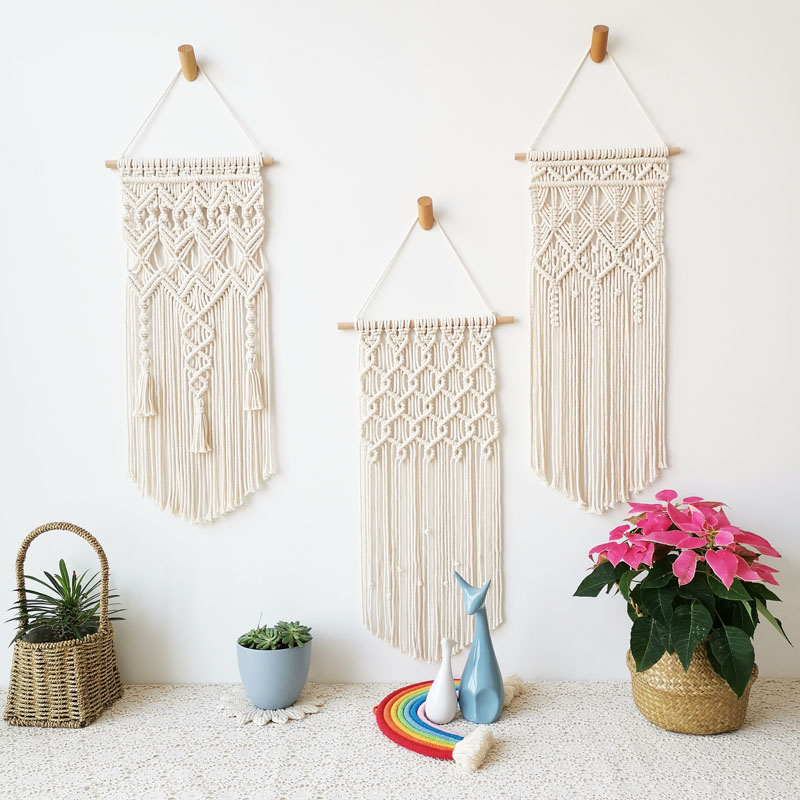 3 Pack Macrame Wall Hanging Tapestry Boho Macrame Tapestry Woven Home Decor Wall Pediment
